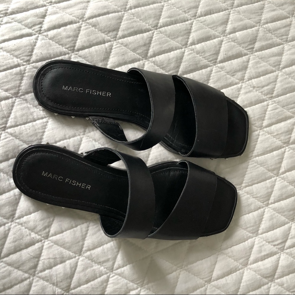 Marc Fisher Black Studded Slide On Sandals